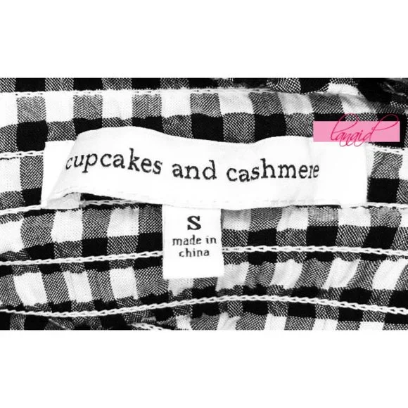 Cupcakes Cashmere Bowman Top Off-The-Shoulder Smocked Gingham Wrap Bardot Blouse - Picture 8 of 9